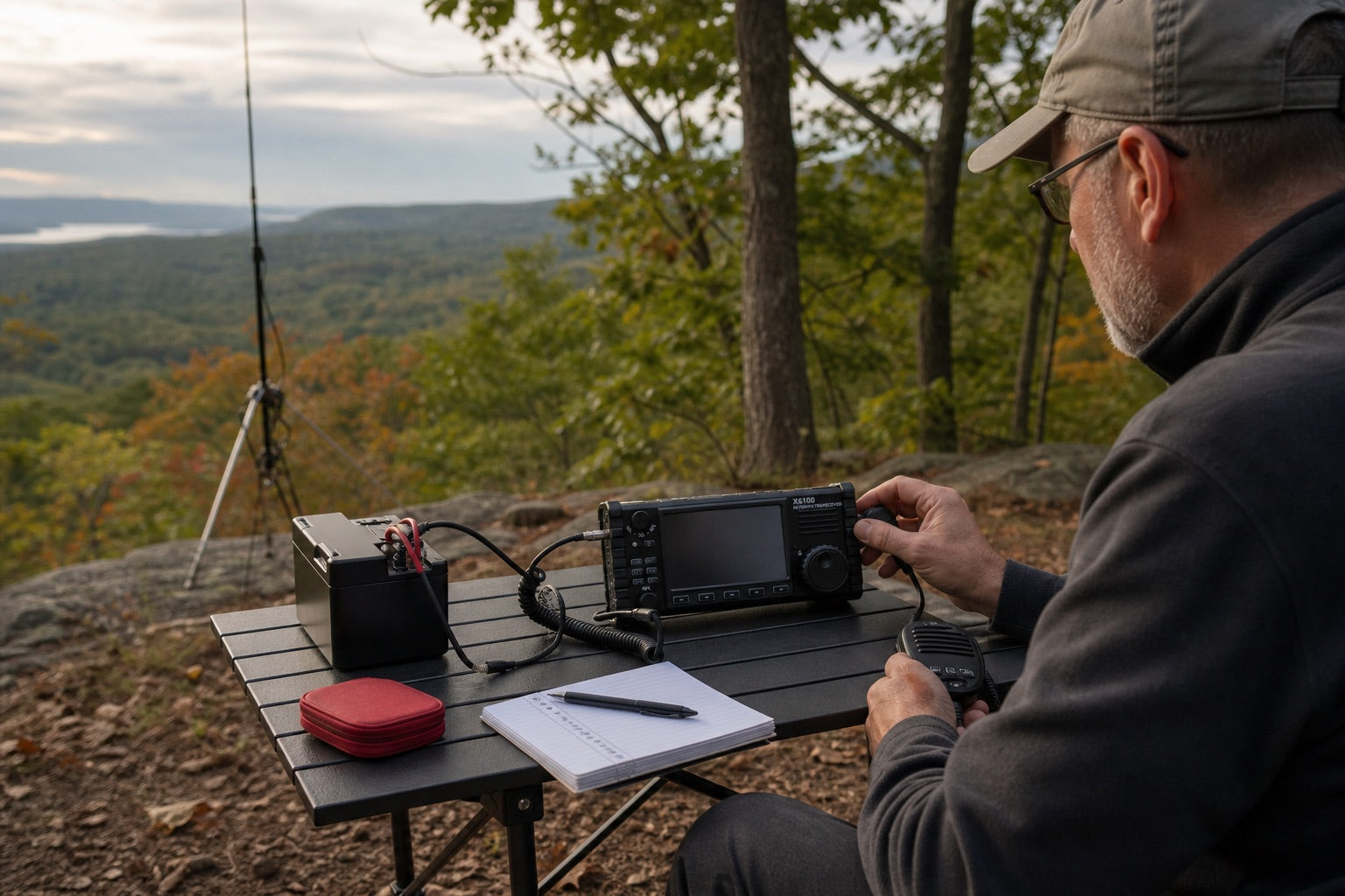 Operator using a Xiegu X6100 for a Parks on the Air activation