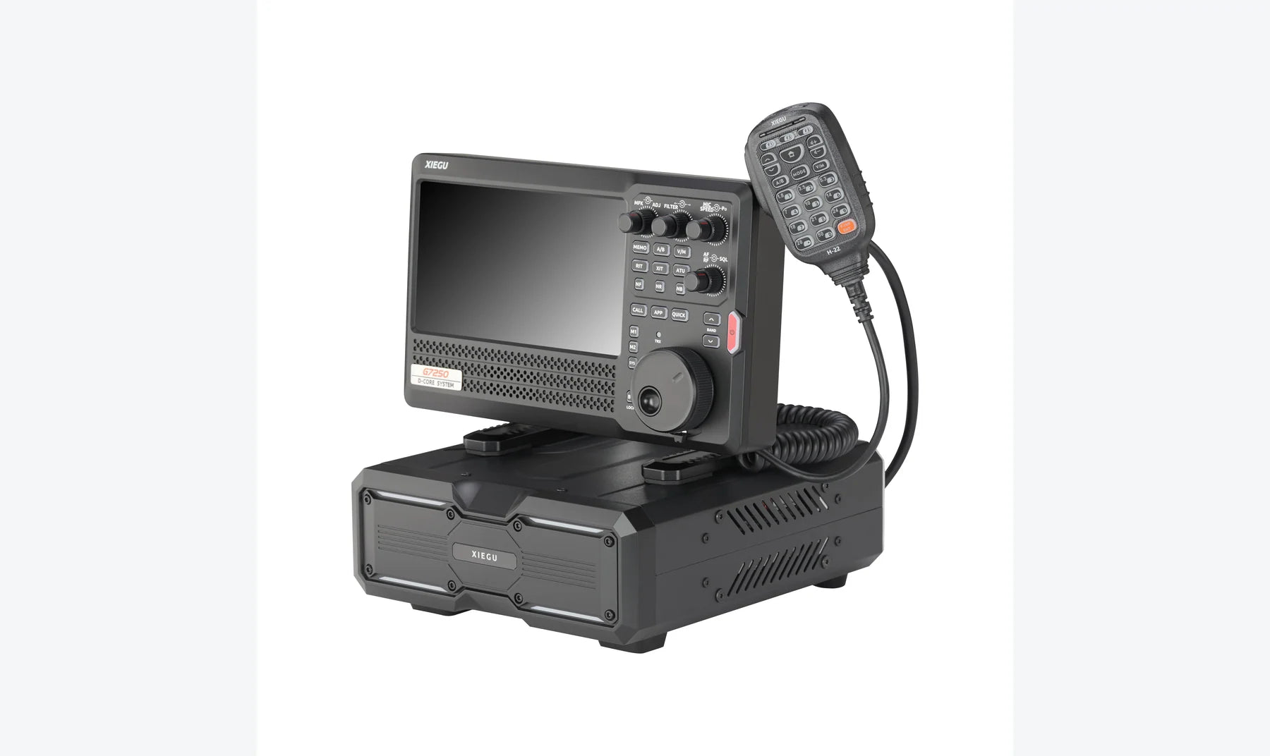 Xiegu G7250 control head positioned beside the main RF unit